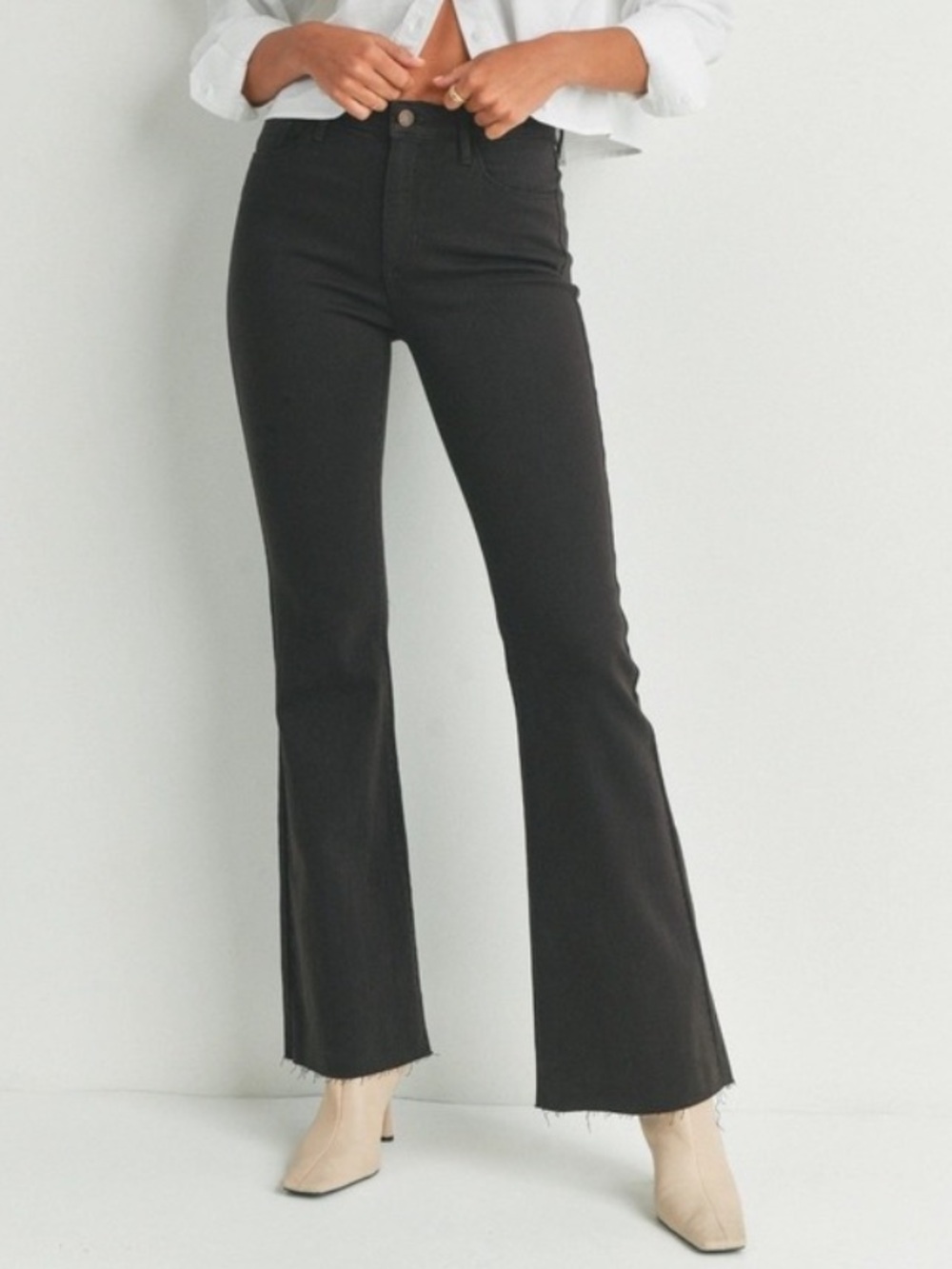 JUST BLACK High-Rise Dark Grayish Flare Crop Jeans